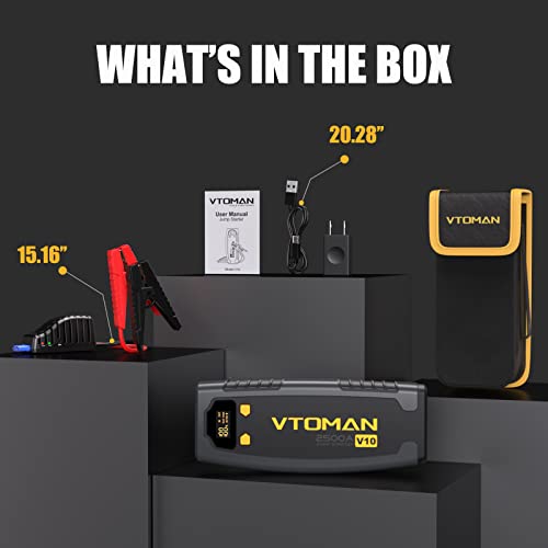 Vtoman V10 Jump Starter, 2500A Portable Car Jump Starter Box For Up 9L Gas And 7L Diesel Engine With Pd30W Two-Way Quick Charge Led Work Light, 12V Auto Lithium Battery Booster Pack With Jumper Cable #TOP7