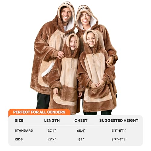 Image of Giggling Getup Wearable Blanket Hoodie for Women and Men Sherpa Fleece Hooded Blanket Sweatshirt Warm Cozy Sherpa Wearable Throw Oversized Hoodie with Giant Pocket & Sleeves for Adult Brown Sloth