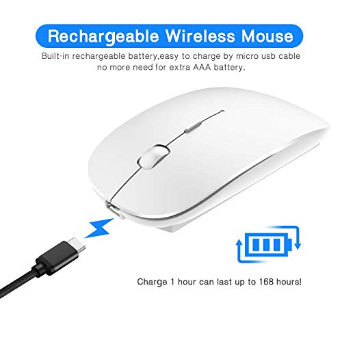 2.4Ghz Wireless Bluetooth Mouse, Dual Mode Slim Rechargeable Wireless Mouse Silent Usb Mice, 3 Adjustable Dpi,Compatible For Laptop Windows Mac Android Mac Pc Computer (White) #TOP2