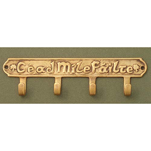 Robert Emmet Cead Mile Failte Key Holder w/4 Hooks/Antique Brass