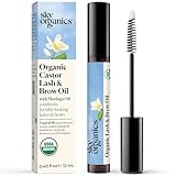 Sky Organics - Organic Lash & Brow & Applicator - Eyelash Serum - Castor Oil Organic - Moringa, Amla, Vitamin E - Lashes, Eyebrows - Hair Oil - Self Care, Beauty - Gifts for Women - .4 fl oz, 12mL