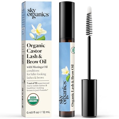 Sky Organics – Organic Lash & Brow & Applicator – Eyelash Serum – Castor Oil Organic – Moringa, Amla, Vitamin E – Lashes, Eyebrows – Hair Oil – Self Care, Beauty – Gifts for Women – .4 fl oz, 12mL