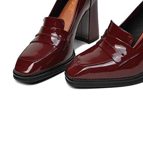 FOWT Dressy High Block Heels Loafers for Women Classical Square Toe Pumps Comfortable Slip On Walking Shoes School Uniform Goth Oxfords US Size 4-16 M3