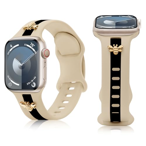 Silicone Strap for Apple Watch Bands 40mm 38mm 42mm 41mm, Stylish Bracelet with Gold Honey Bee...