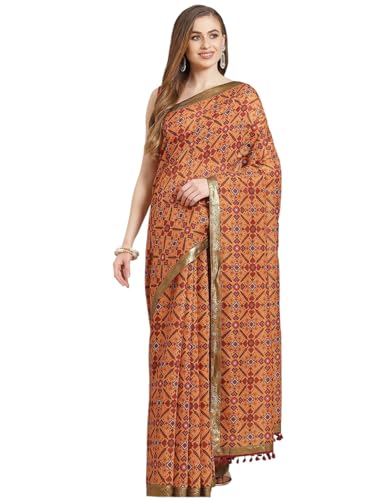 Image of Shae by SASSAFRAS Women Patola Saree With Unstitched Blouse