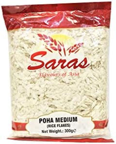 Saras Poha (Rice Flakes) Thin, Thick, Medium, Corn (Makai) 300G/800G (Poha Medium 300G (Rice Flakes))