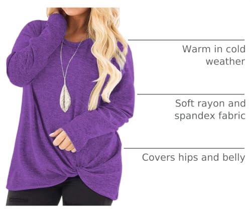 Image of DOLNINE Womens Plus Size Knotted Tops Long Sleeve Tee Shirts Loose Casual Blouse