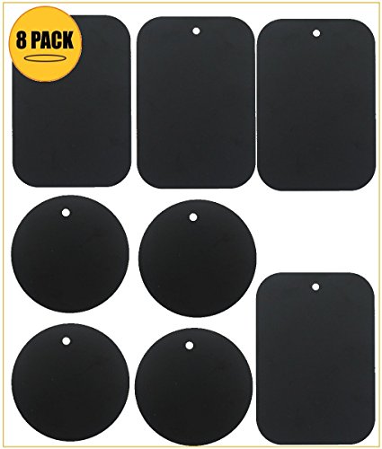 BrainWizz - Confezione da 8 Piastre Metalliche per supporto magnetico Auto / supporto magnetico porta Smartphone/Cellulare da Auto - Adesivo 3M - (4 rettangolari, 4 rotonde)