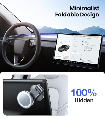 Image of VICSEED Tesla Phone Mount【Strongest Magnet Power】 Foldable Hidden Tesla Phone Holder Fit for All Phones, Tesla Model 3 /Y /Cybertruck Accessories, Tesla Model 3 Model Y for MagSafe Car Mount-Quicksilver