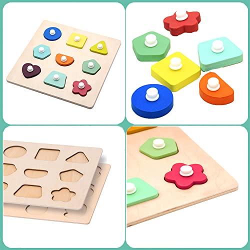 First Shapes Puzzle Knob Wooden Puzzle - Wooden Peg Baby Puzzle, Montessori Toddler Preschool Learning Shapes Knob Puzzle Board For Toddlers Ages 1+ #TOP1