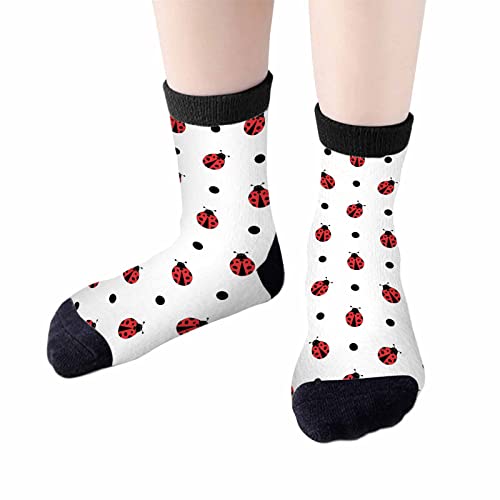 Red Ladybird Crew Socks for Woman Size 6-8 Polka Dots Natural Life Lovely Girls Socks