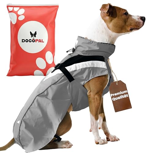 DOGOPAL Regenmantel Hund wasserdicht für kleine & große Hunde - Hunderegenmantel mit Reflektorstreifen - Wasserdichter Hundemantel, Regenschutz & Regenjacke (Grau, 2XL)