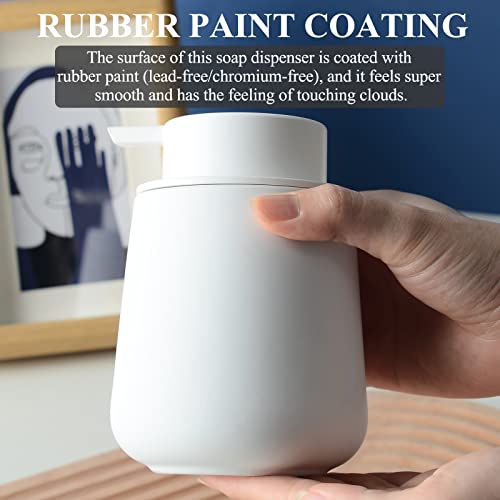 Image of BosilunLife White Soap Dispenser - Ceramic Hand Dish Soap Dispenser for Bathroom 12ounce Refillable Liquid Hand Wash Dispenser for Essential Oil, Lotion Soap (Rubber Paint)