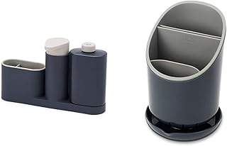 Joseph Joseph - SinkBase Plus - Rangement d'Evier 3 Pièces - Gris & Dock - Egouttoir à Couverts - Gris / Noir