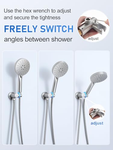 Image of Woindo Shower Faucet Set 10 inch Rain Shower Head /8'' Side Shower Head and 3 Setting Handheld Ceiling Mount 3 Push Button Diverter Complete Rainfall Round Shower System Included Valve Trim Kit