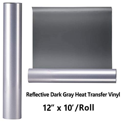Image of RENLITONG Reflective HTV Iron on Vinyl 12Inch by 10ft Roll Heat Transfer Vinyl for T-Shirt HTV Rolls for All Cutter Machine - Easy to Cut & Weed for Heat Transfer Design (Reflective Dark Gray)