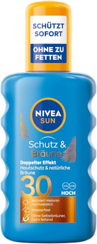 NIVEA SUN Schutz & Bräune Sonnenspray LSF 30 Sonnencreme mit Pro-Melanin-Extrakt für eine ebenmäßige Bräune sofortiger Sonnenschutz mit UVA/UVB-Filtersystem (200 ml)