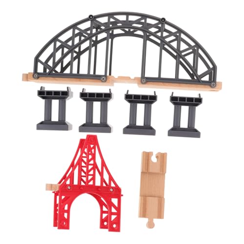 CIYODO 2pcs Wooden Train Rack Bridge Model Train Tracks Bridge Toy Scene Accessory Set