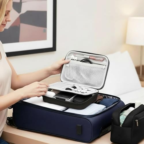 Organizer Tasche Kabeltasche - Kabel Organizer Tasche mit doppellagigem Aufbau und verstellbaren Fächern für Tech-Zubehör, Ladegeräte, Powerbanks, ideal für Reise und Urlaub, Schwarz