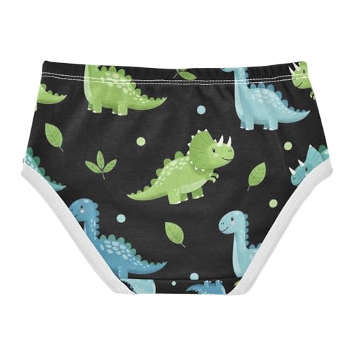 Cartoon Dinosaurs Leaf Dot Black Underwear for Girls, Toddler Briefs, Girls Underwear Cotton, 2–8 Years2