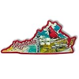 Virginia Metallic Souvenir Magnet, Cardinal and Lighthouse, 2.5-Inch
