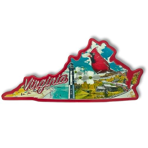 Virginia Metallic Souvenir Magnet, Cardinal and Lighthouse, 2.5-Inch