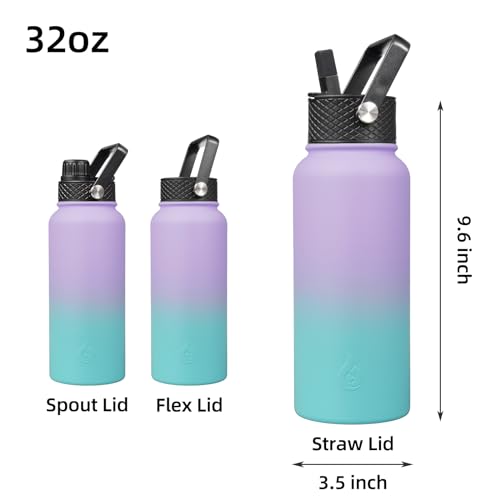 Image of BJPKPK Insulated Water Bottles with Straw Lid, 32oz Metal Large Water Bottle with 3 Lids, Reusable Leak Proof BPA Free Thermos, Stainless Steel Canteen Water Bottle for Sports, Gym & Travel-Oasis