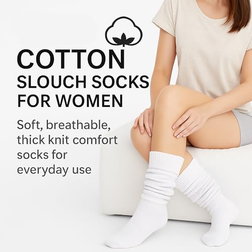 AWS/American Made Women’s Slouch Socks Cotton Slouchy Knee-High Boot Socks Scrunch Breathable Extra Long All-Season Comfort4