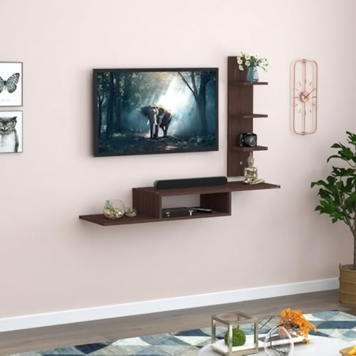 Image of Bros Moon Wall Mounted TV Cabinet, L-Shape, Choco White, MDF, Modern Style, Laminated Finish, for Living Room, Suits TV up to 55 Inches (Mocha Wenge, Dual L 36 Inches Base)