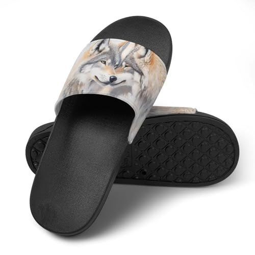 Wolf Wolves Lover Men's Bathroom Slippers Shower Indoor Home Beach Outdoor Shoes for Women4