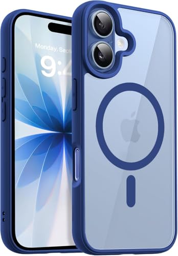 Image of DIZORO Compatible iPhone 17 Case,(Compatible with MagSafe) Non Yellow Military-Grade Drop Protection & Hard PC Back Cover Slim Transparent Anti-Scratch Shockproof Phone Case - Blue