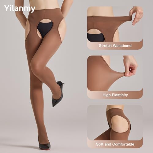 Image of Yilanmy Suspender Pantyhose for Women Garter Belt Stockings High Waist Control Top Pantyhose
