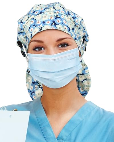 Image of Satin Lined Scrub Cap for Women Extra Large Long Hair Surgical Nurse Cap 4 Buttons