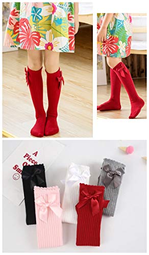 Image of Little Girl's Knee High Socks Over Calf Kids Overknee Stockings Bow Style