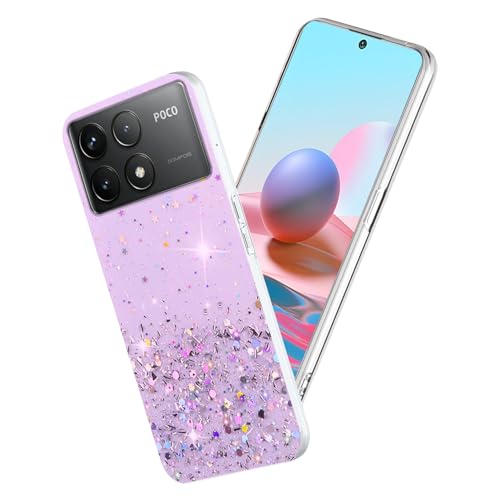 Coque transparente Xiaomi Poco F6 Pro rose pailletée antichoc silicone fin