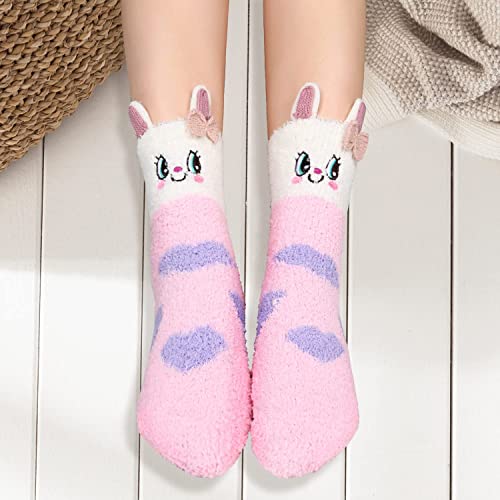 Womens Girls Funny Cute Fuzzy Slipper Socks Super Soft Comfy Warm Socks Silly Cartoon Animal Plush Fluffy Sleeping Sock #TOP3