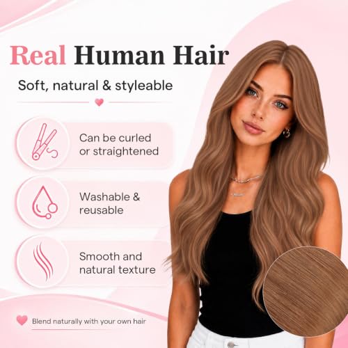 Image of Moresoo Copper Clip in Human Hair Extensions, 14inch Seamless PU Skin Weft
