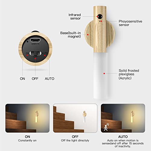 Image of Night Light Motion Sensor, Magnetic Sensor Wall Light for Indoor Use, Rechargeable LED Portable Stair Night Lights, Mounted Flashlight, Night Lights, Battery Operated Wall Sconces for Bedroom