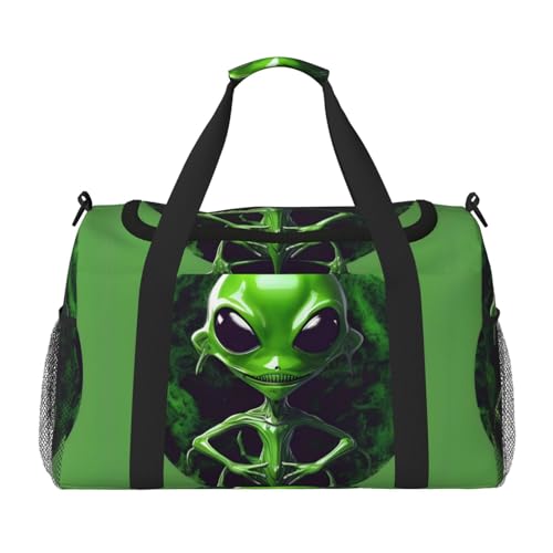 Green alien print Large Canvas Travel Duffel Bag Weekender Bags for Women Overnight Bag Carry On Tote Bag