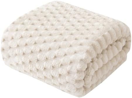 Linecooo Cream Fleece Throw Blanket 50”×60” for Couch Sofa Bed — view 5