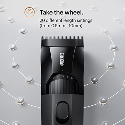 MANSCAPED™ The Beard Hedger™ Premium Men's Beard Trimmer, 20 Length Adjustable Blade Wheel, Stainless Steel T-Blade for Precision Facial Hair Trimming, Cordless Waterproof Wet/Dry Clipper