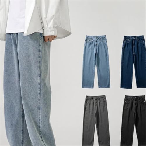 Men's Korean Style Baggy Jeans Loose Fit Straight Leg Denim Wide-Leg Casual All-Match Pants3