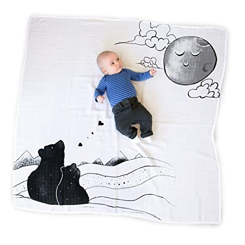 Image of JumpOff Jo - Baby Bundle: Baby Swaddle Blanket & 24 Milestone Cards - Photoshoot Props, Soft Breathable Baby Blanket, 47 inch x 47 inch (Bear Blue)