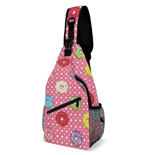 Fashion Chest Bag, Shoulder Bag, Dress Decor Sling Backpack, Casual Day Pack For Men And Women Pink Dots Doughnut Donut