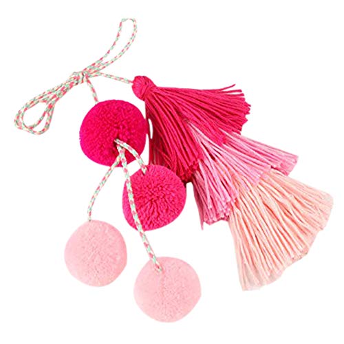 DZH Enjoy Borde hecho a mano colorido del bolso de la borla para las mujeres, borla acodada con la cadena Pom Poms llavero bolso colgante decoración