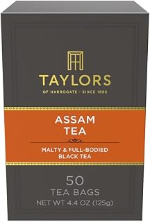 Taylors of Harrogate Assam Black Tea Bags, 50 Count - Full-Bodied Malty Flavor from Brahmaputra Valley, Hot or Iced