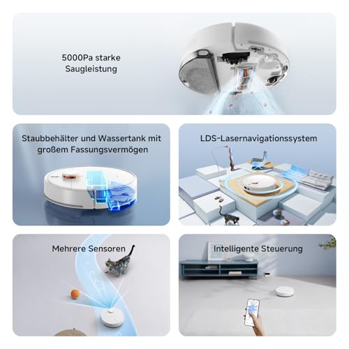 XIAOMI Robot Vacuum S40C, 2-in-1 Staubsauger und Wischer, 5000 Pa Saugleistung, smarte LDS-Navigation, automatische Aufladung, funktioniert auf Teppichen mit kurzem Flor und harten Böden