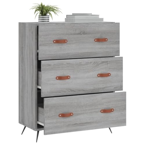 Cómoda Sonoma de madera gris, mueble auxiliar robusto con patas de metal 5