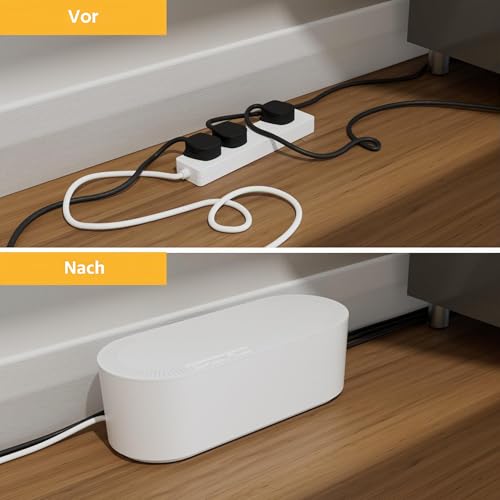 Foto von D-Line Kabelbox, Steckdosenleiste verstecken, Kabelmanagement für Schreibtische, TV-Kabel organisieren – 325mm (L) x 125mm (B) x 115mm (H) – Klein, Weiß