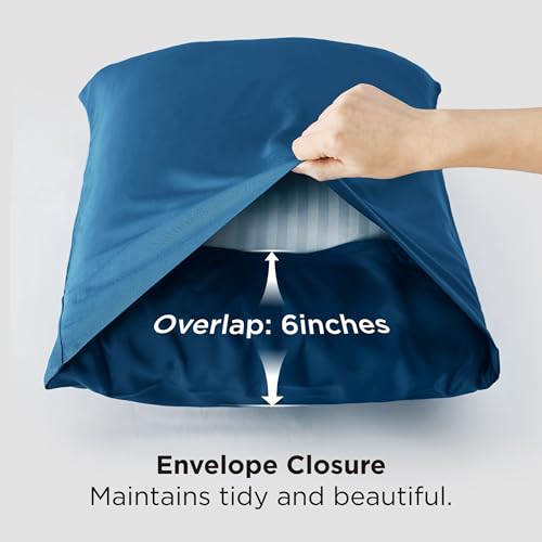 Image of Bedsure Pillow Cases Standard Size Set of 2, 100% Rayon Derived from Bamboo | Cooling Pillowcases, Teal Pillow Covers with Envelope Closure, PureWoven Silky Bedding for Hot Sleepers, 20x26 Inches